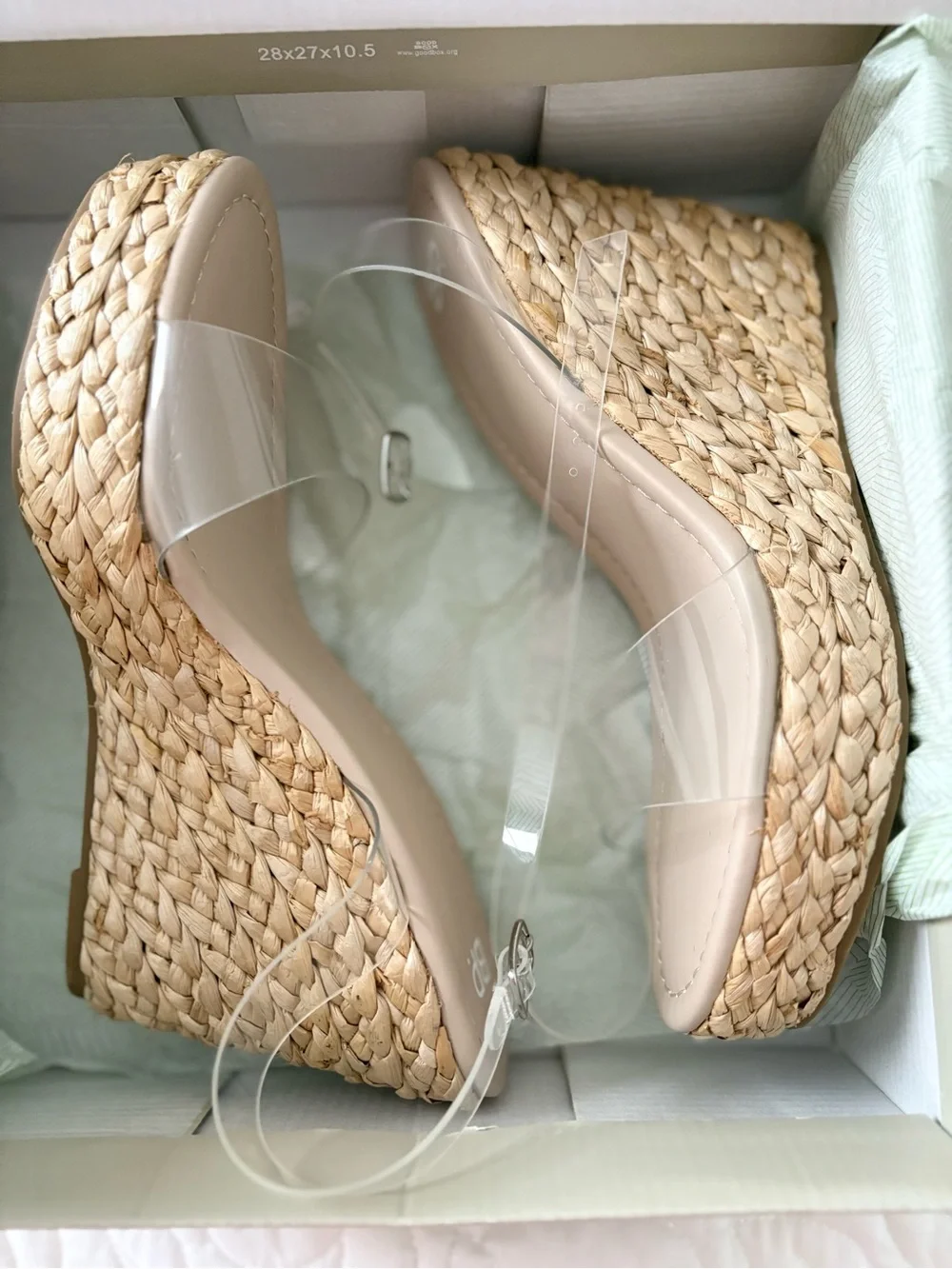 BP Ginny Espadrille Clear-Strap Ankle Strap Wedge Sandal
